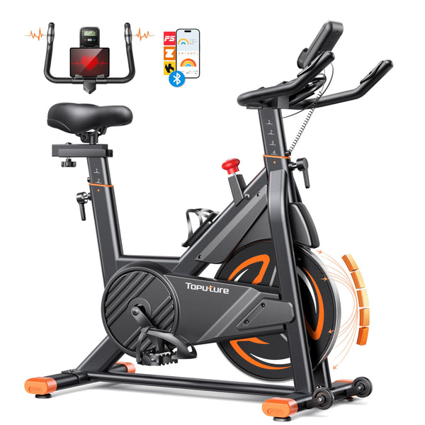 2025 Toputure Exercise Bike with LCD Display, Stationary Bike with App 0-100% Magnetic Resistance Spin Bike for Home Gym Use, Ultra-Quiet 15kg Flywheel, 350lbs Weight Capacity