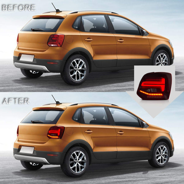 VLAND LED Tail Light Compatible with Polo 5 6R 6C TSI 2009-2017(Not for 1.2 TSI/saloon/GTI), Rear Lights with Streamer Indicator, E-mark, RHD, Smoked