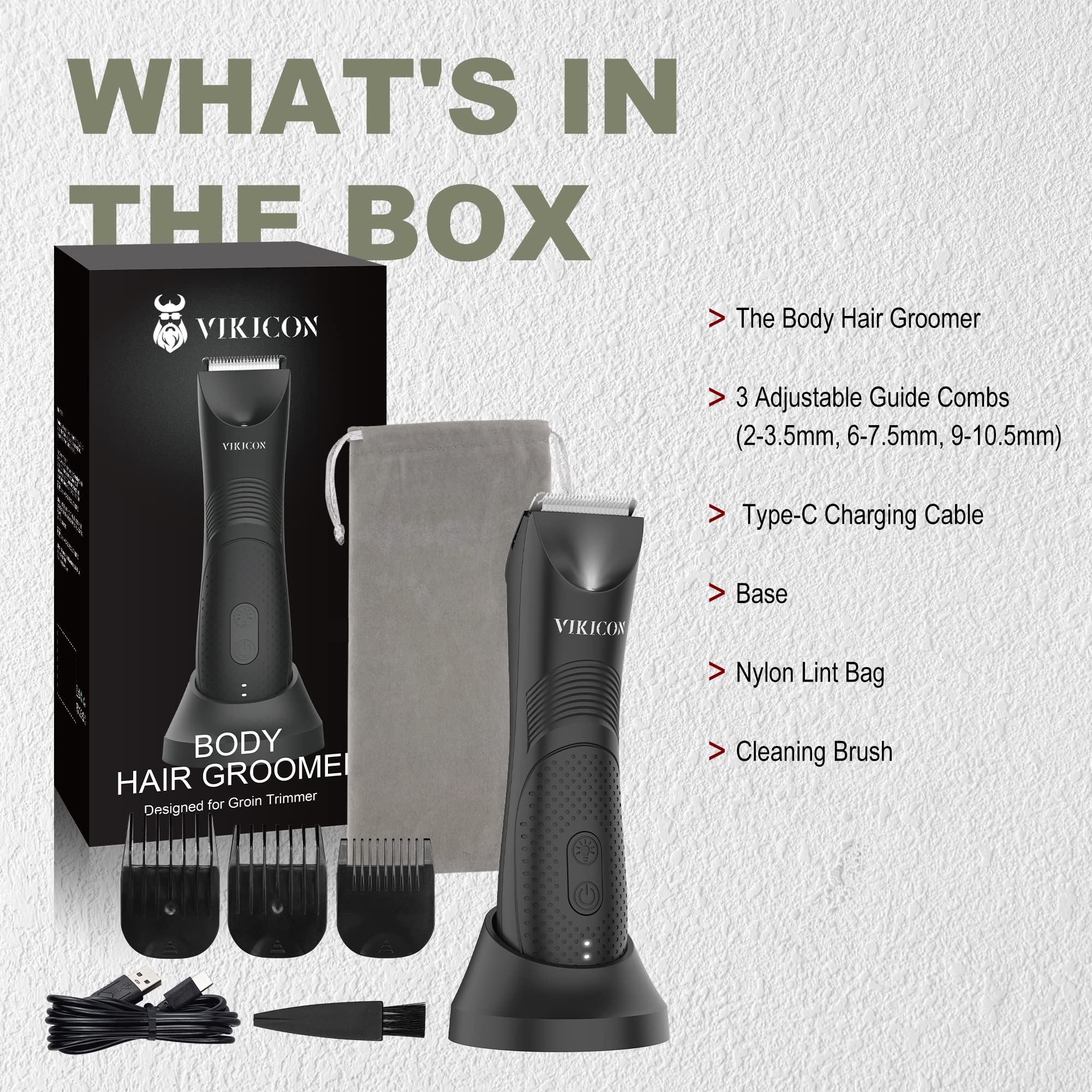 Manscape Trimmer for Men, VIKICON Pubic/Body Hair Trimmer, Electric Ball Trimmer for Private Parts, IPX7 Waterproof Body Goomer Shavers, USB-C Charging, Gifts for Men, New HT871