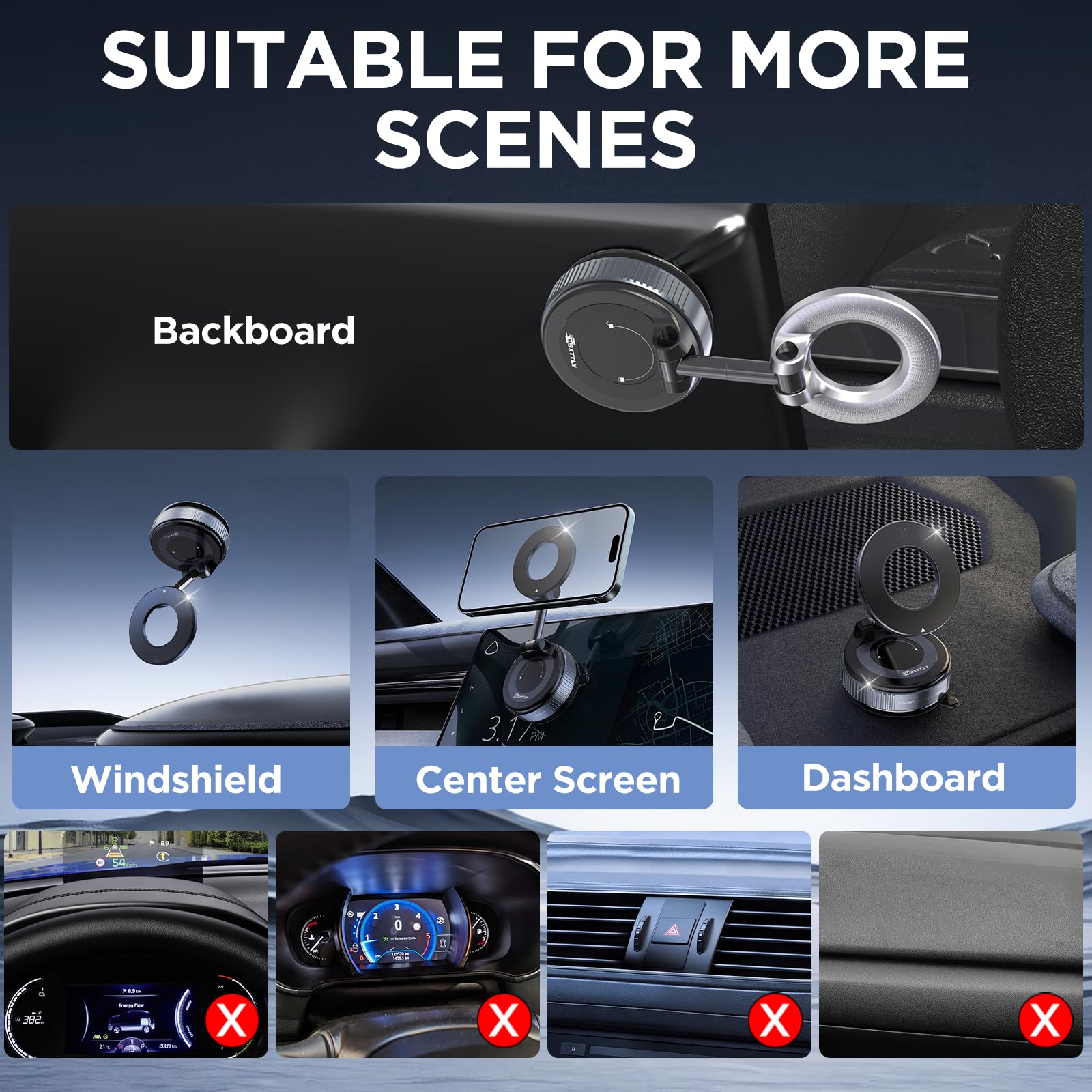 MSXTTLY Vacuum Magnetic Phone Holder for Car, 2025 Vmag-S1, Suction Phone Mount 360° Rotatable, Foldable & Adjustable, for iPhone 16 Pro MAX 15 14 13 12 & Android, Black