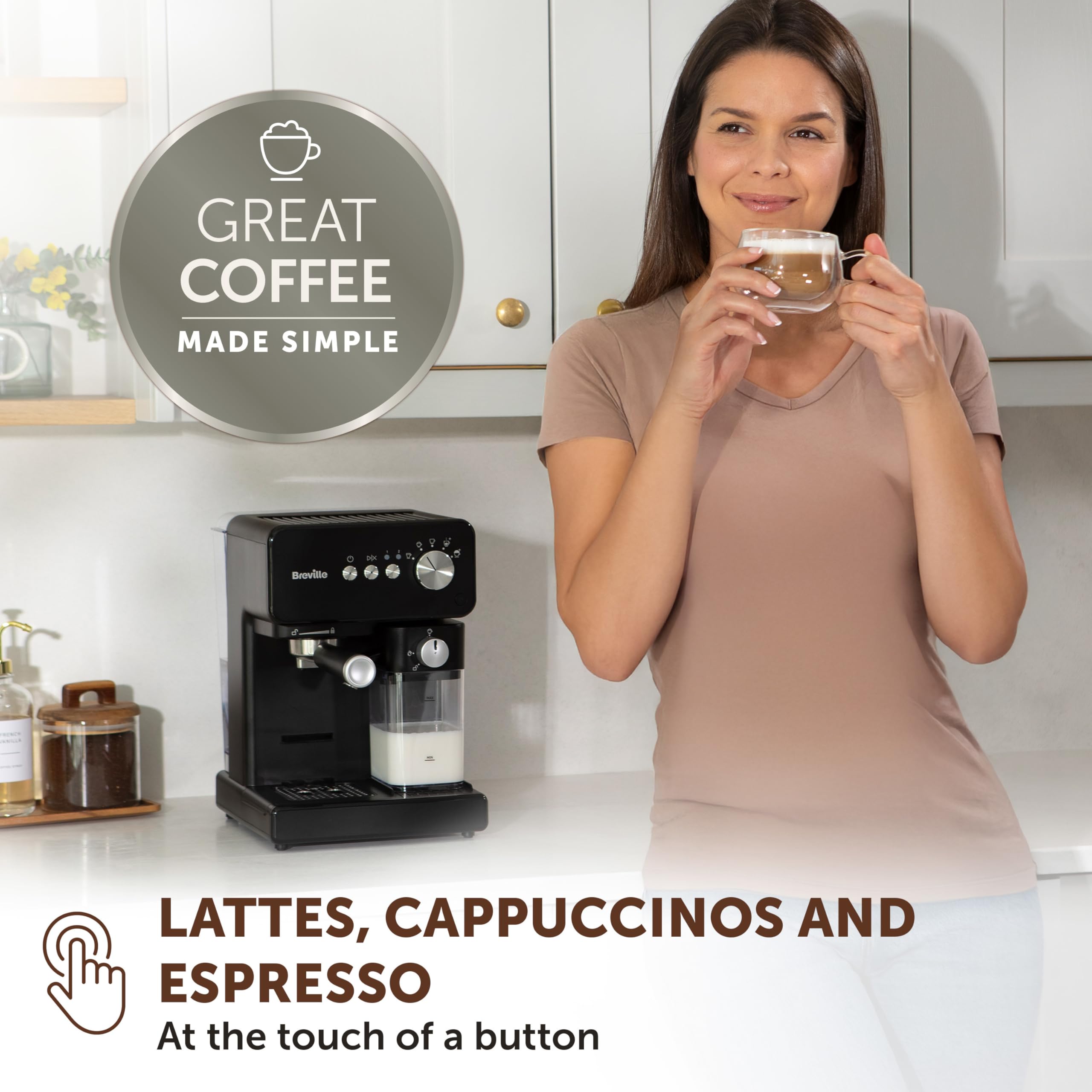 Breville One-Touch CoffeeHouse Coffee Machine | Espresso, Cappuccino & Latte Maker | 19 Bar Italian Pump | Automatic Milk Frother | ESE Pod Compatible | Black [VCF107]