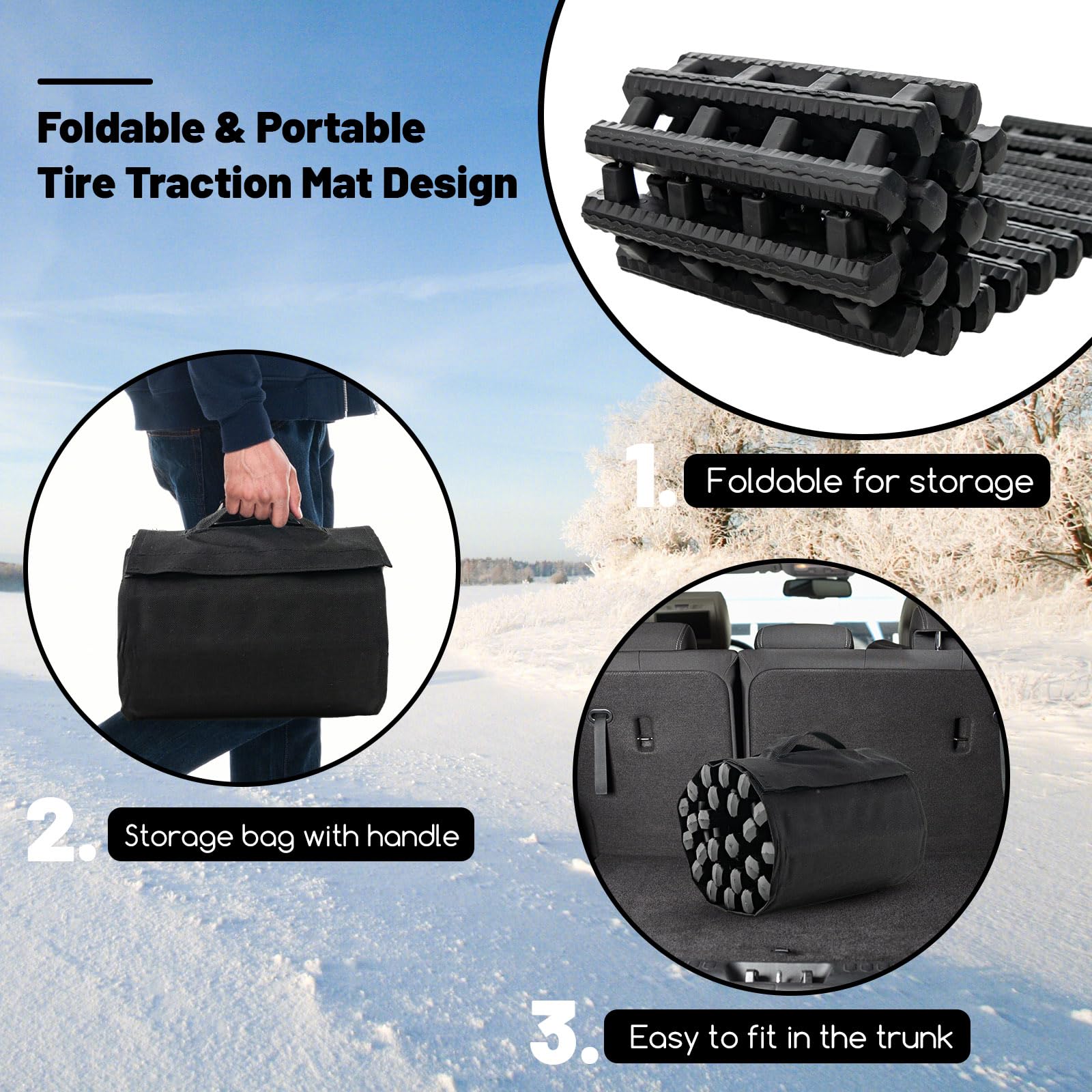 COSTWAY 2 Pack Tire Traction Mats, Folding Non-Slip TPR Recovery Track for Sand/Mud/Snow Off-road, Tire Ladder Pad Emergency Devices for Cars, Trucks, Van (100 x 21 x 3cm)