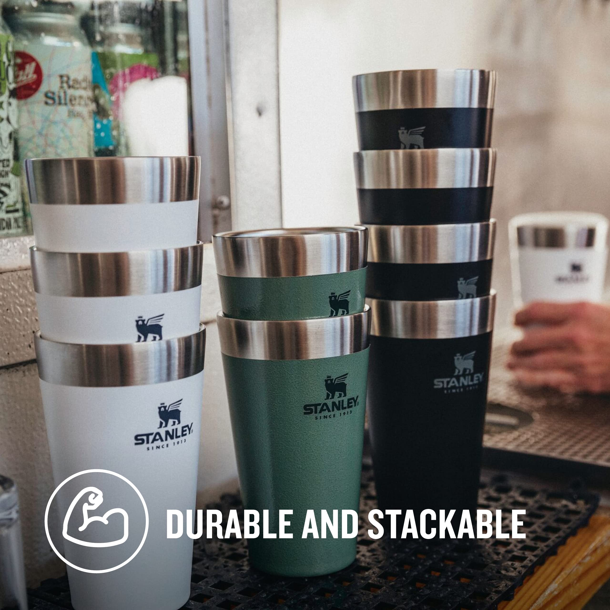Stanley Adventure Stacking Beer Pint 0.47L - Travel Mug Keeps Drinks Cold For 4 Hours - Stainless Steel Thermal Cup - Stacks Infinitely - Double Wall Vacuum Insulation - Dishwasher Safe - Matte Black