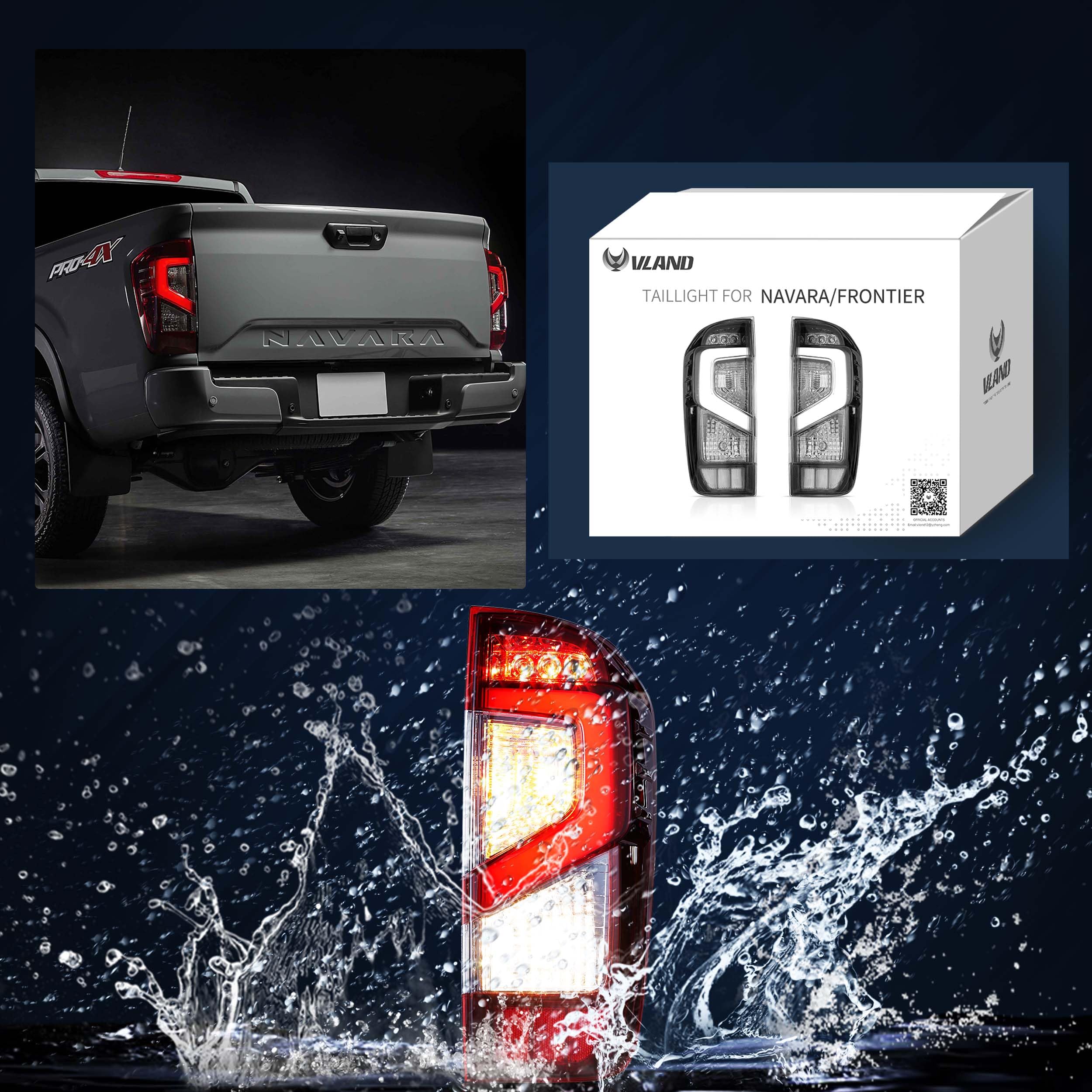 VLAND LED Tail Lights Compatible with 2014-2023 Nissan Navara/Frontier D23, Rear Lights with DRL and Turn Signal, Red