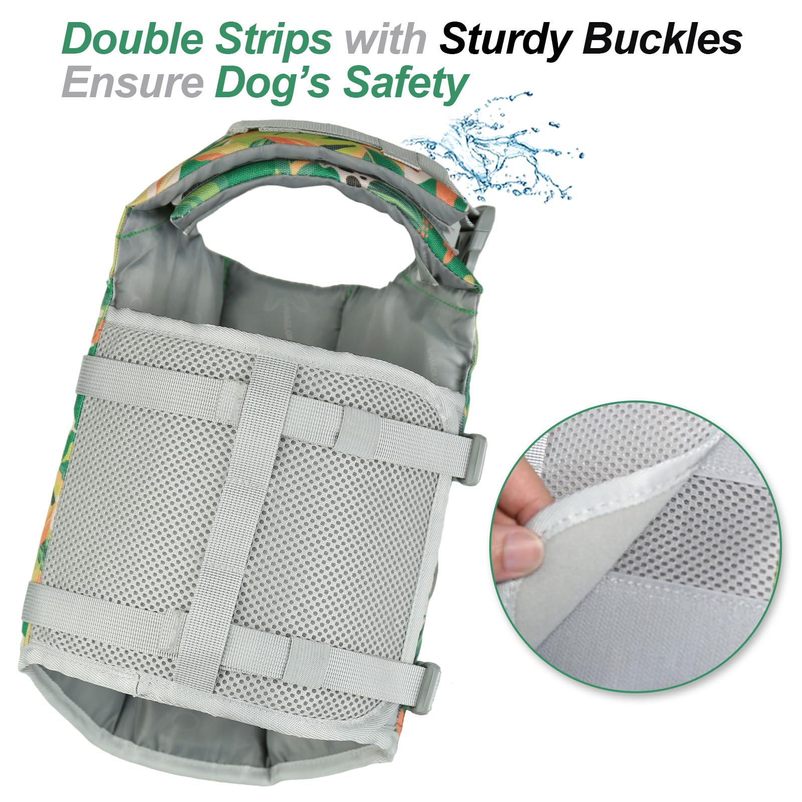 VIVAGLORY Front Float Dog Life Jacket, Dog Buoyancy Aid for Swimming & Boating, Life Vest with Chin Float & Handle, Ripstop & Buoyancy for Doggy, L, Yellow Grey