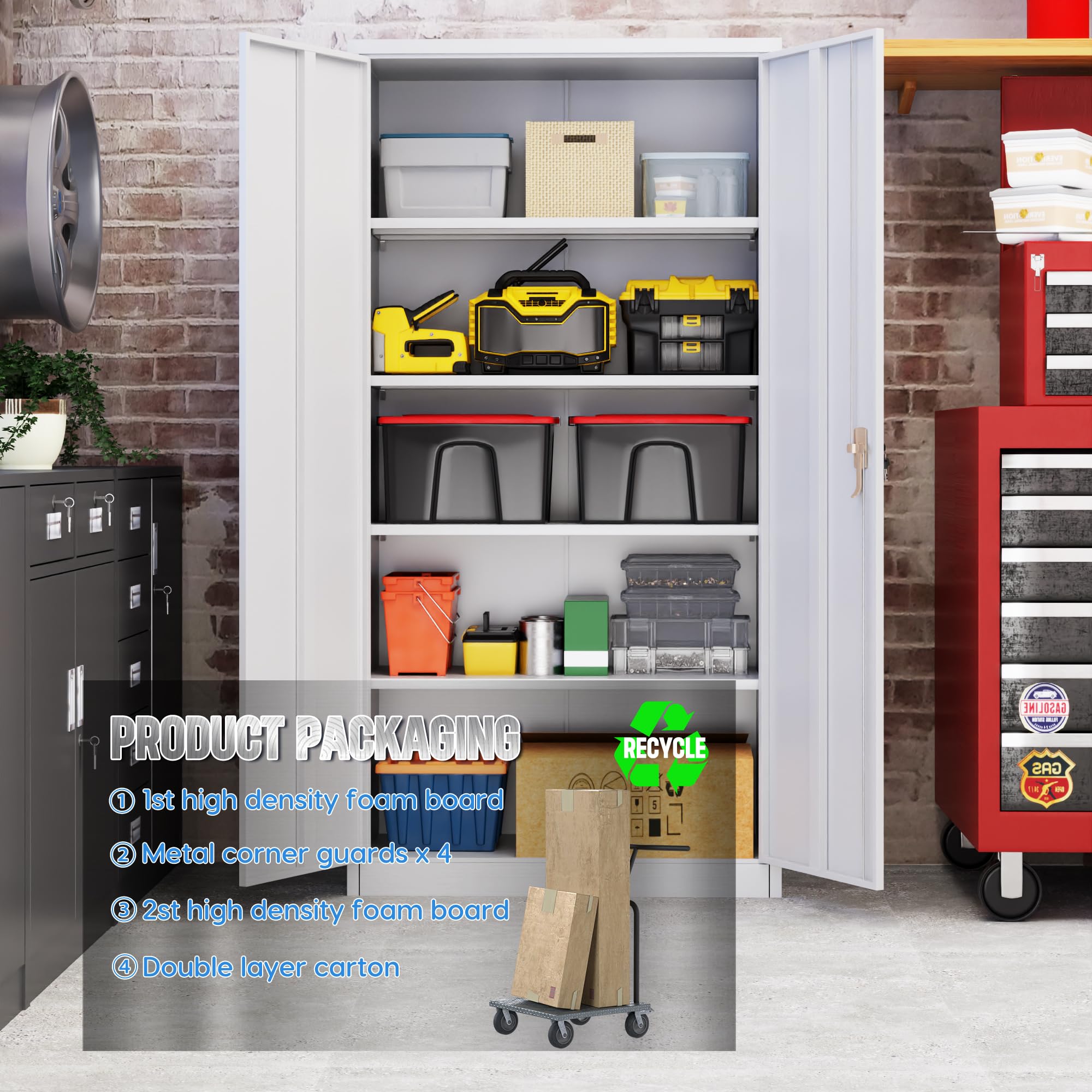 Metal Storage Cabinet with 2 Door and 3 Adjustable Shelves,140X80x40CM Steel Cabinet for Warehouse,Garage,Home,Office,Easy Assemble Required(Black/White)