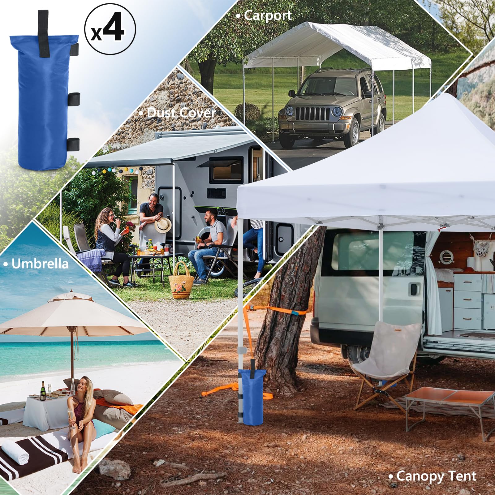 MASTERCANOPY Set of 4 Gazebo Sand Weights SandBags with Pothook for Pop Up Portable Folding Canopy, (Small, Black, Up to 31KG IN TOTAL)