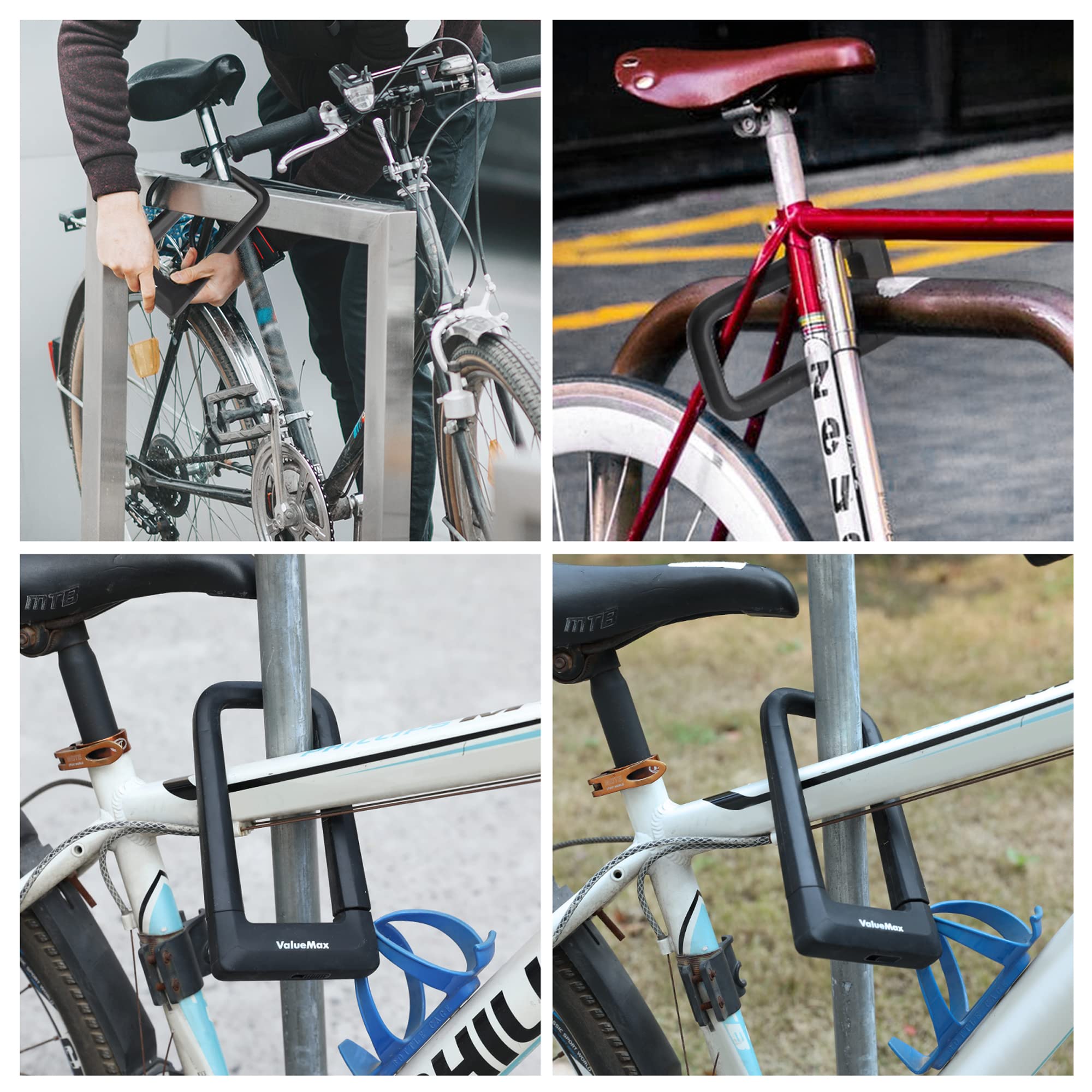 ValueMax Bike Lock, High Security Bike U Lock 17mm, with Sturdy Mounting Bracket and Keys, D Cycling Lock for Bicycles/Motorcycles/Scooters/Collapsible Doors