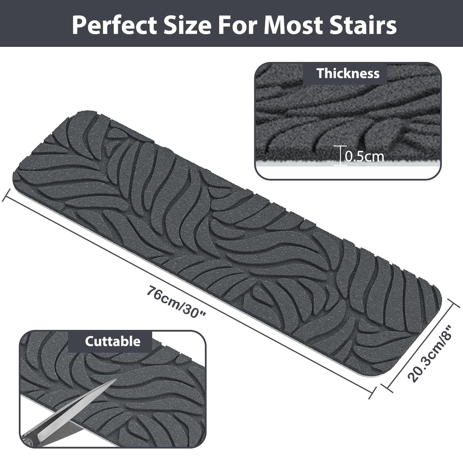 Fixmend Stair Treads Non Slip for Wooden Steps, 20.3 x 76 cm (15-Pack) Stair Runner Carpet Treads Indoor with Reusable Adhesive, Stairslide Carpets