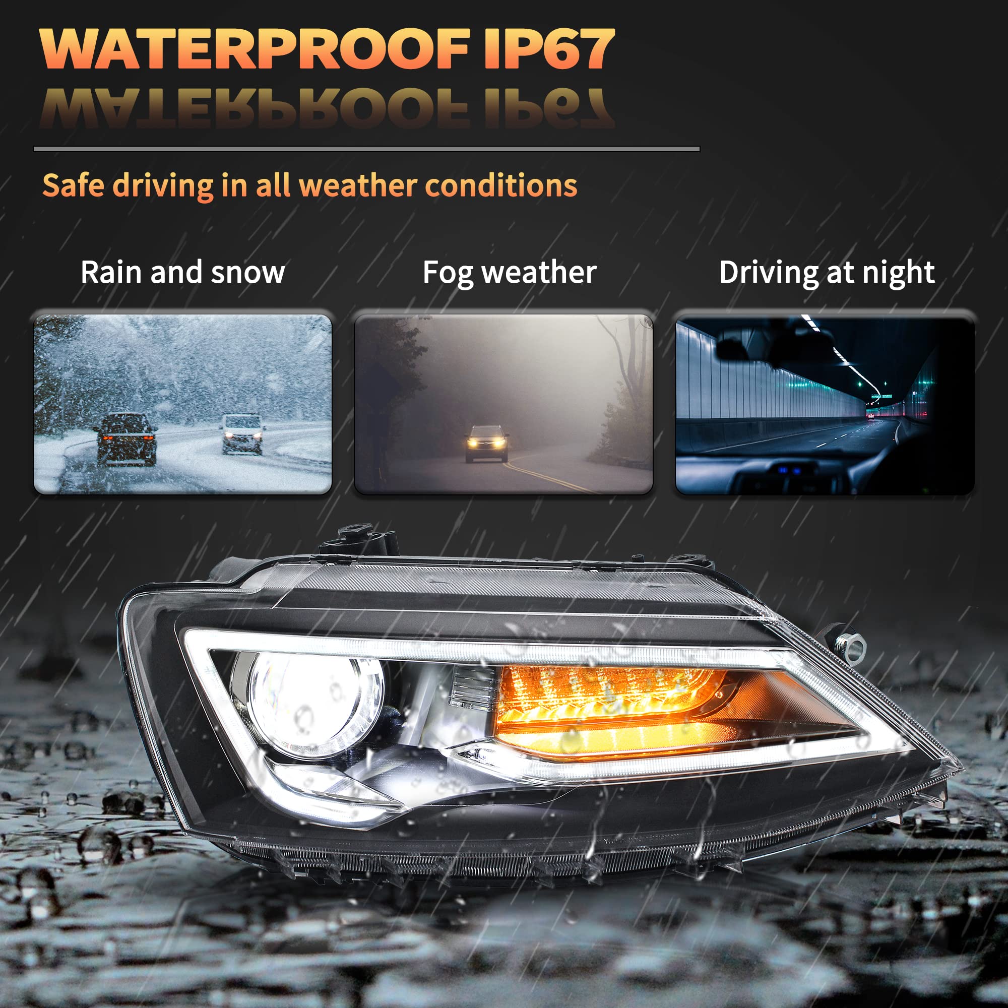 VLAND LED Rear Lights compatible with Jetta MK6 2011-2018 Sedan [Not fit LED & GLI models], Driver & Passenger Side - Red