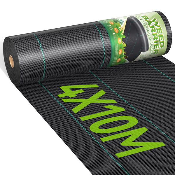 iropro 4m x 10m Heavy Duty Weed Control Membrane Garden Weed Barrier Fabric for Landscaping Driveway Gravel Artificial Grass Lawn Underlay Black Woven
