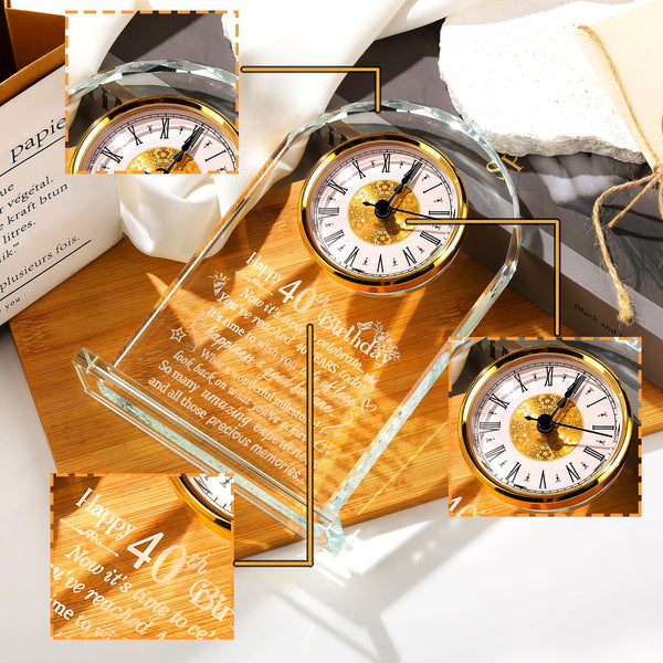 Happy 40th Birthday Quartz Clock Gifts for Women Men, Glass Birthday Keepsake for 40 Years Old Ladies, Birthday Presents for Friends Turning 40 Years
