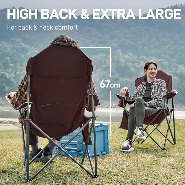 EVER ADVANCED Camping Chairs for Adults Heavy Duty Folding Chair Up to 160kg Oversized with High Back & Cup Holder & Side Pocket Comfy Camp Fold Up Chair