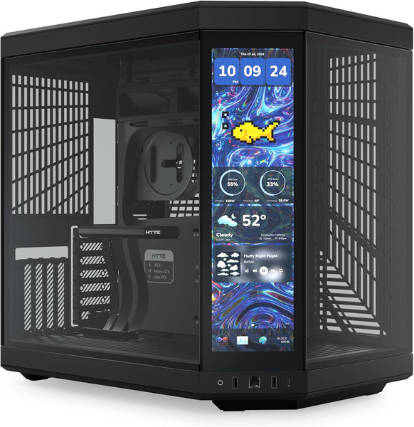 HYTE Y70 Touch Infinite Dual Chamber ATX Mid Tower Modern Aesthetic Case with Integrated 2.5K LCD Touchscreen - Pitch Black