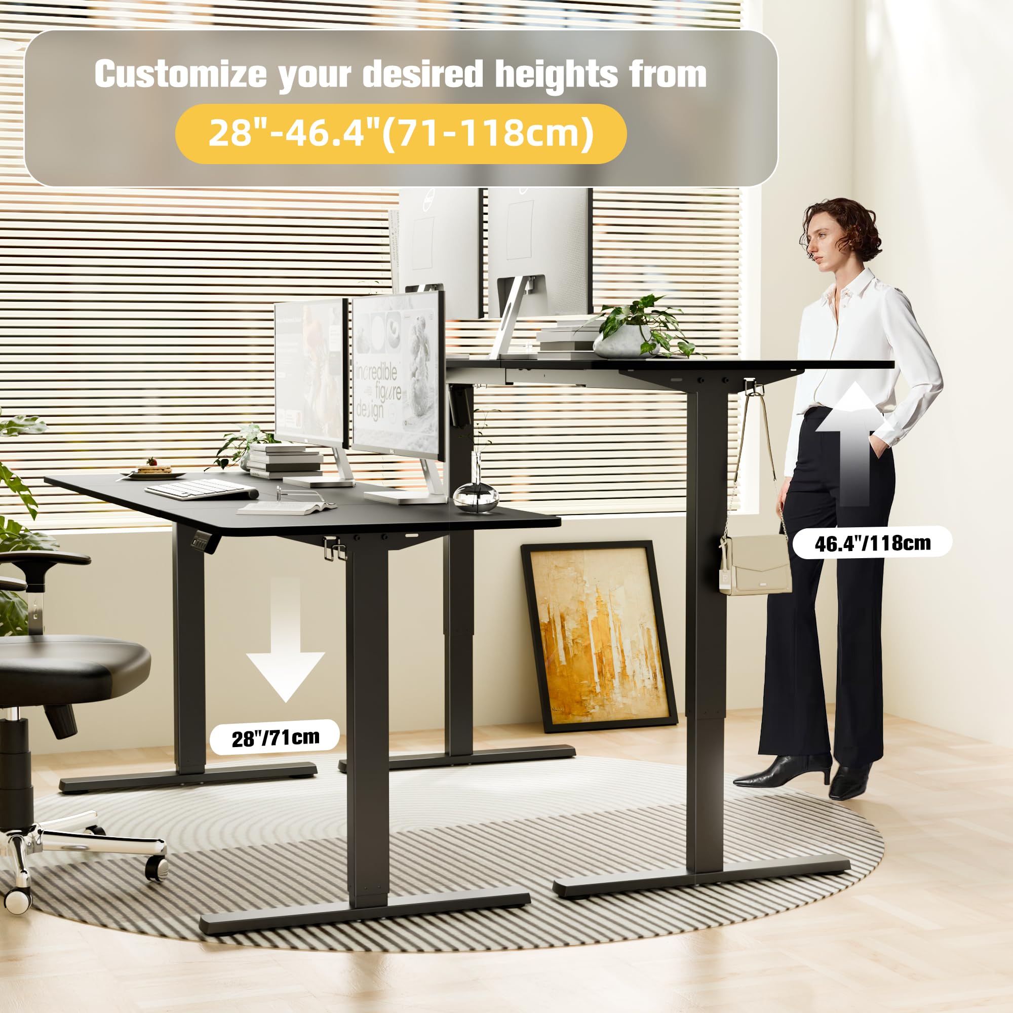 ERGOMAKER Electric Height Adjustable Standing Desk 80x60cm (31.5"x23.6"), Sit Stand Desk with Splicing Top for Home Office (Black Frame + Black Desktop)