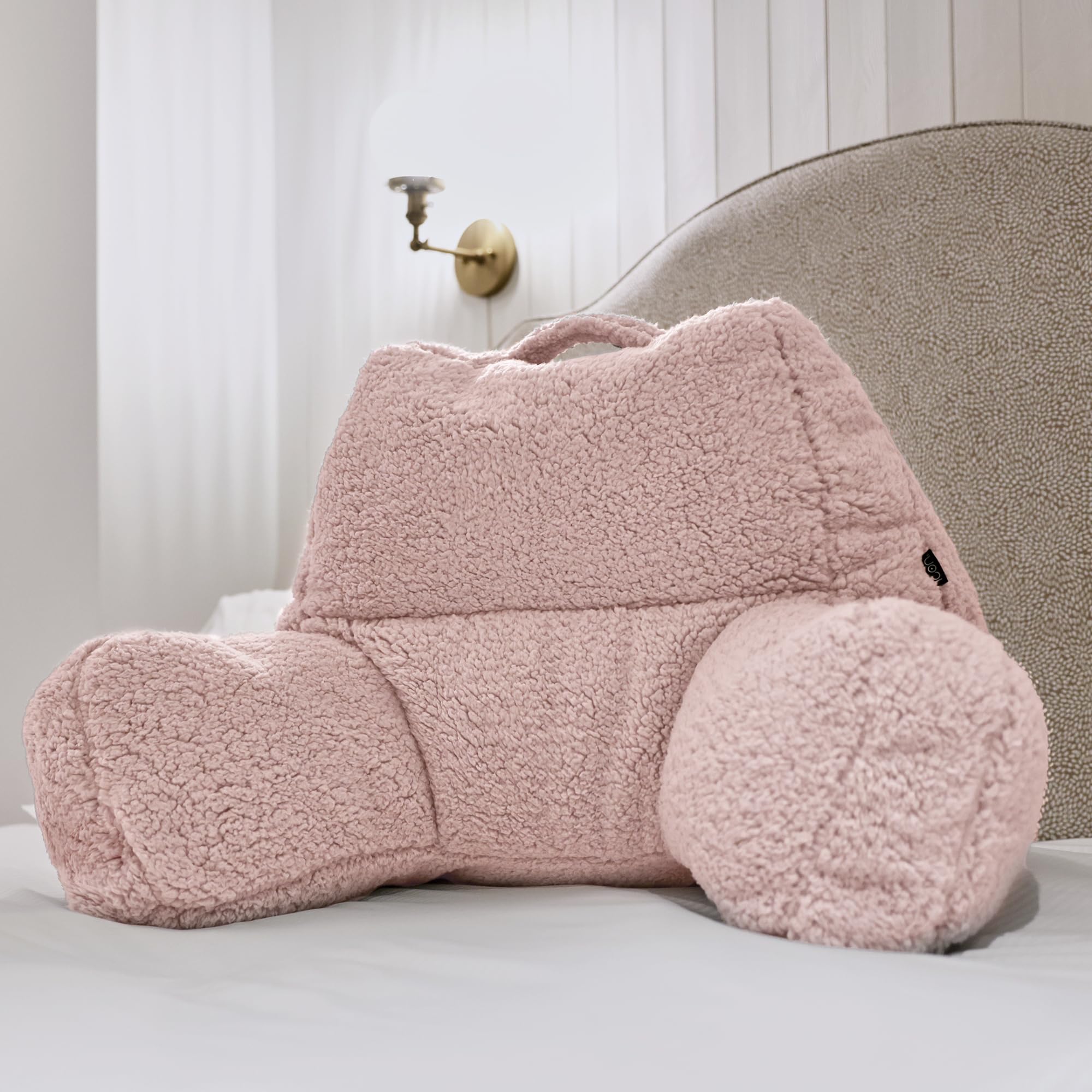 icon Teddy Bear Fluffy Fleece Cuddle Cushion, Dusk Pink, Reading Pillow, Back Support Cushion, Back Support Pillow for Bed with filling included,