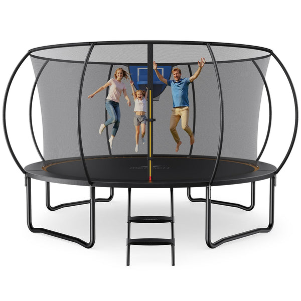 MERACH Trampoline 10ft/12ft/14ft/16ft, Outdoor Large Trampolines with Safety Net & Basket Ball, Max Load 330lb Rebounder Trampoline for Adults Family