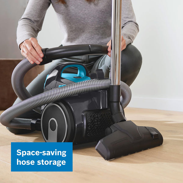 Bosch Series 2 BGS05BU2GB Bagless Cylinder Vacuum Cleaner with Mini AirTurbo Nozzle, Suitable for Hardfloor, Carpet & Car, Compact & Lightweight, 700W, 1.5L, Turquoise