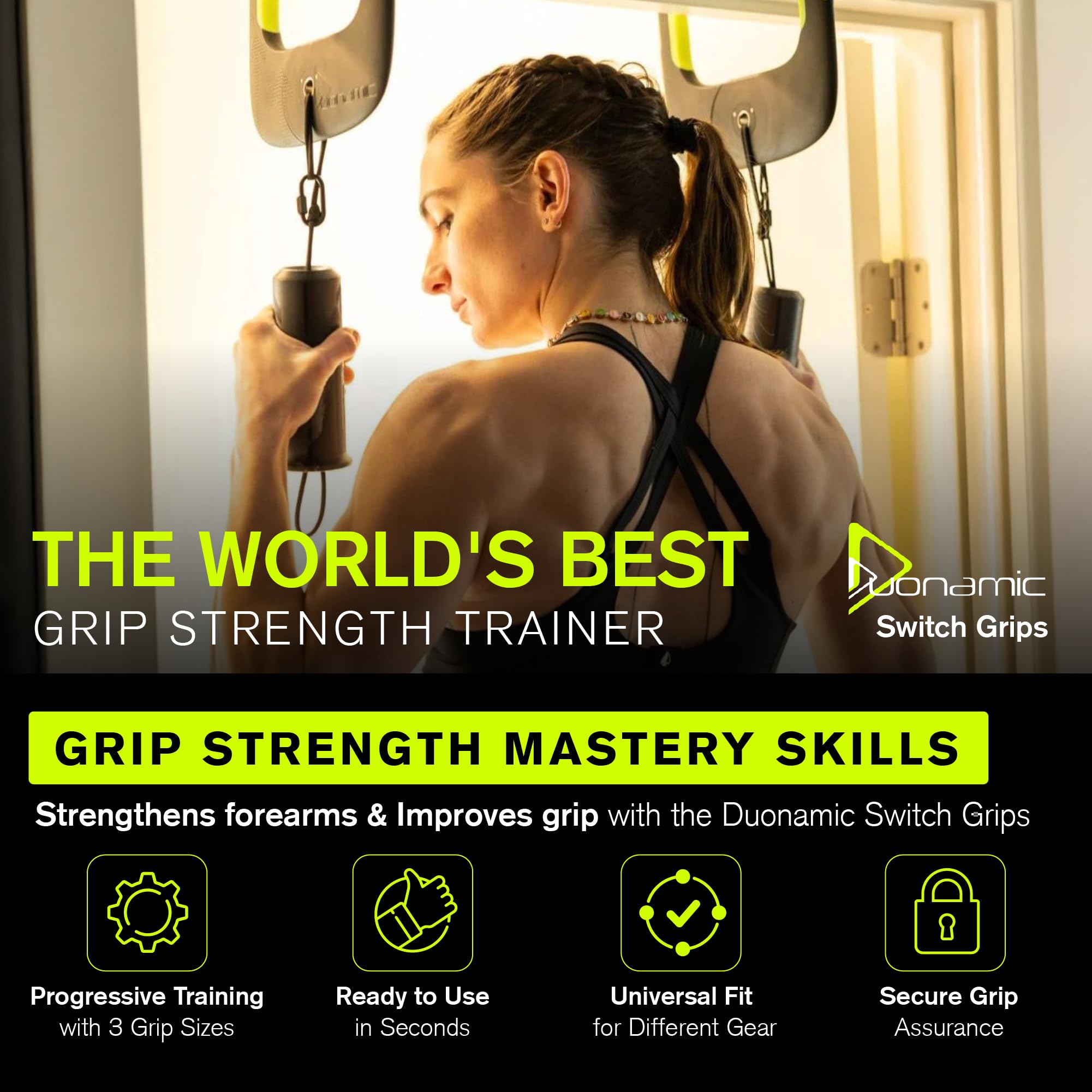 Duonamic Switch Pull Up Grips - Climbing Grip Trainer for Improving Grip Strength - Includes 3 Different Grip Sizes - Compatible with Eleviia Pull up