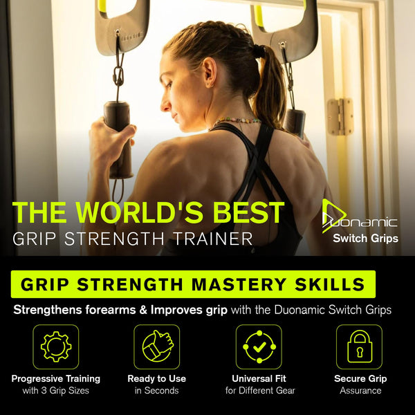 Duonamic Switch Pull Up Grips - Climbing Grip Trainer for Improving Grip Strength - Includes 3 Different Grip Sizes - Compatible with Eleviia Pull up