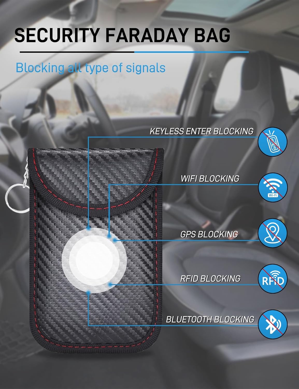 WHonor Faraday Pouch for Car Keys, Keyless Entry Signal Blocker, Anti-Theft RFID Blocking Key Fob Protector for Car Security (2 Pack)