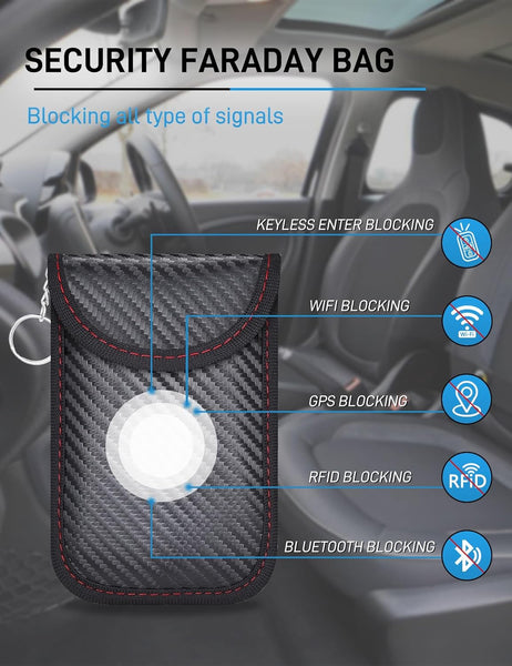 WHonor Faraday Pouch for Car Keys, Keyless Entry Signal Blocker, Anti-Theft RFID Blocking Key Fob Protector for Car Security (2 Pack)