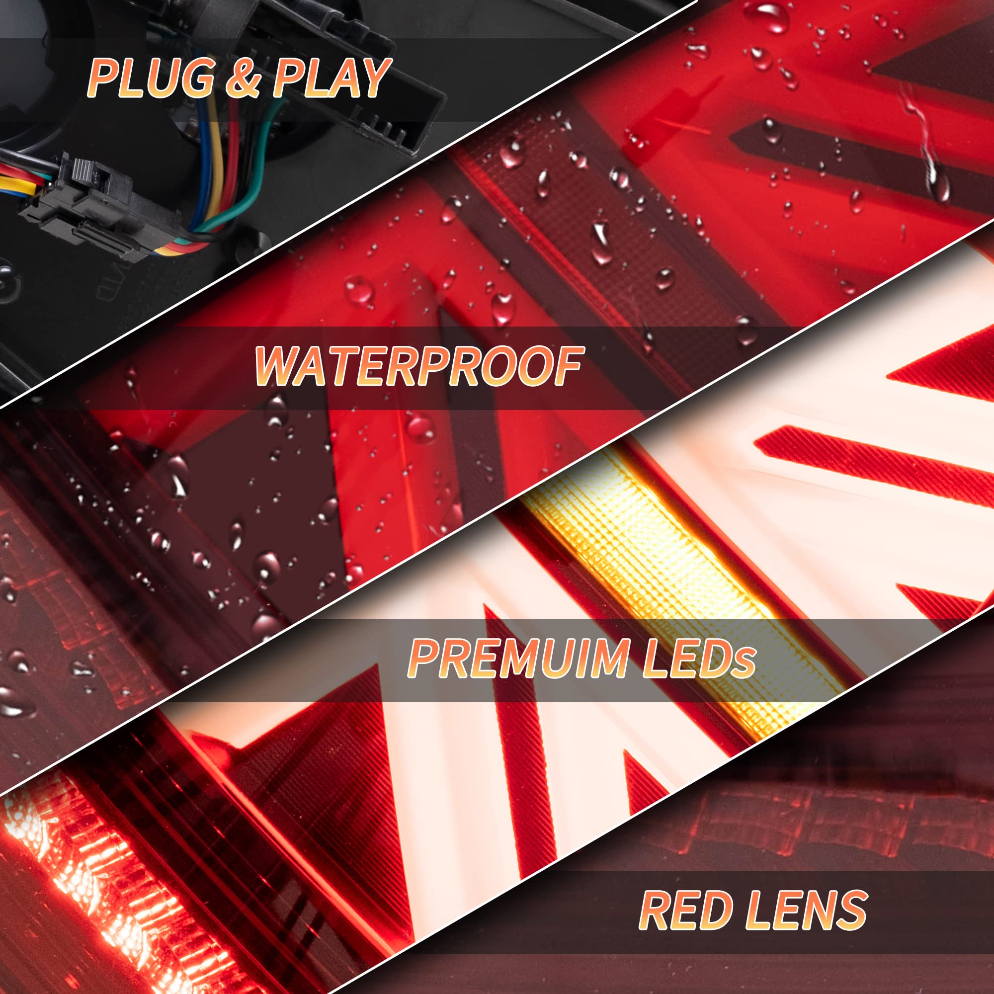 VLAND LED Rear Lights Compatible with Mini Cooper R56 R57 R58 R59 2007-2013, w/Startup Dynamic Display & Sequential Turn Indicator, 1 Set (Red)