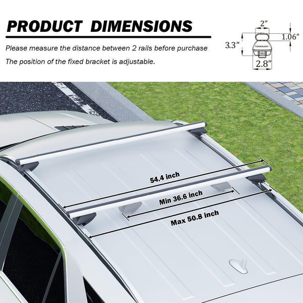 COWVIE 135cm Roof Rack Cross Bars, Adjustable Aluminum Roof Bars, Fits Most Existing Raised Side Rails with Gap - White