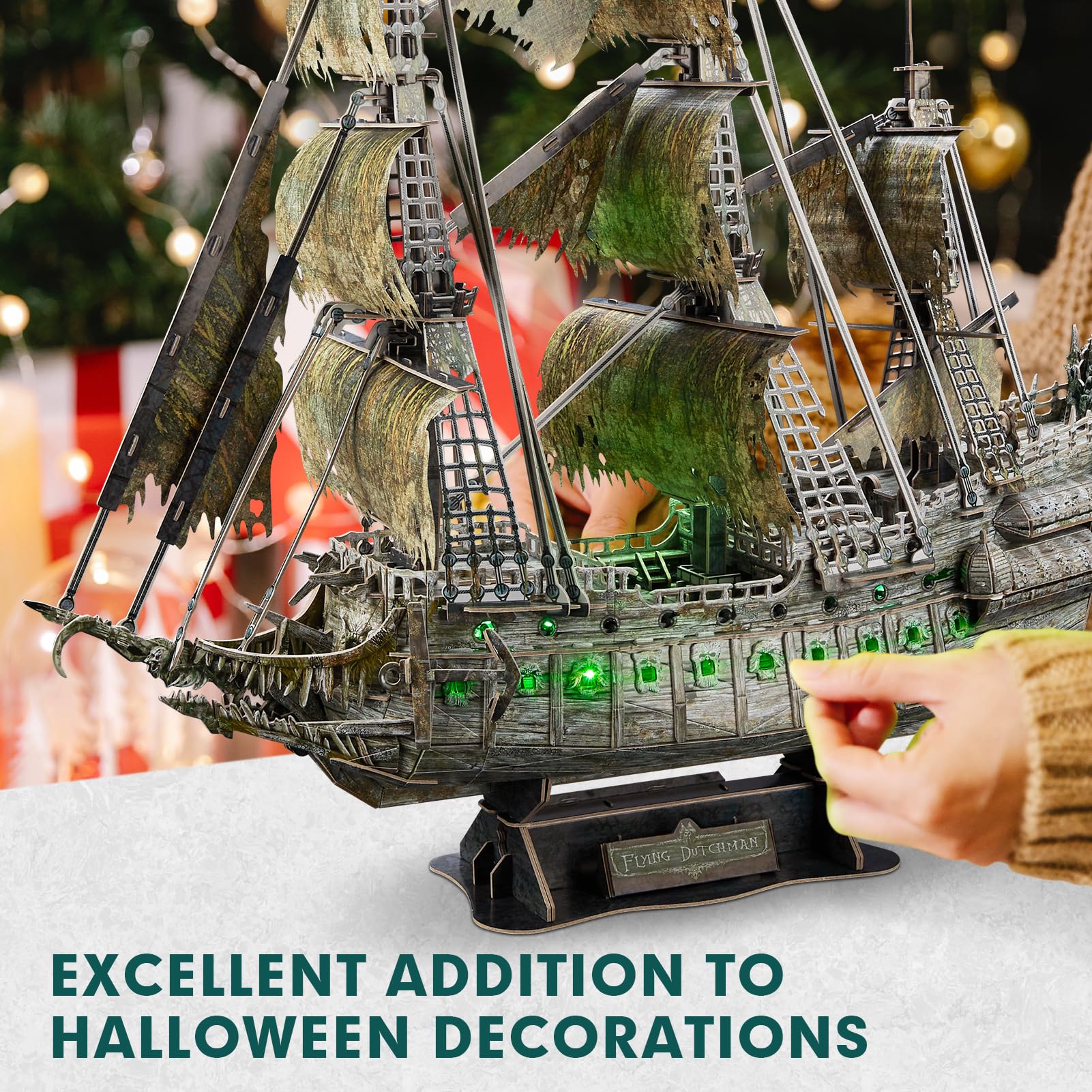 CubicFun LED Pirates of the Caribbean Flying Dutchman Model Kits for Adults to Build 3D Jigsaw Puzzles Ship Model Building Gifts for Adults Kids Girls Boys - 360 Pieces