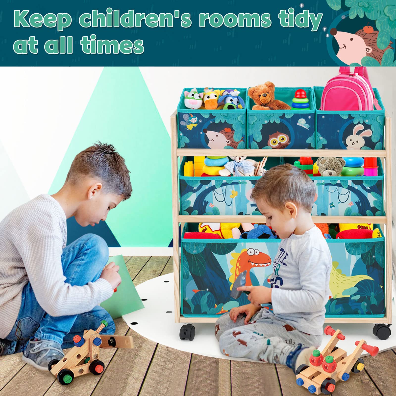 HOMCENT Kids Toy Storage Organizer with Wheels, Utility Rolling Cart with Large Storage Capacity for Bedroom, Toy Room, Playroom - Hold Toys, Books,