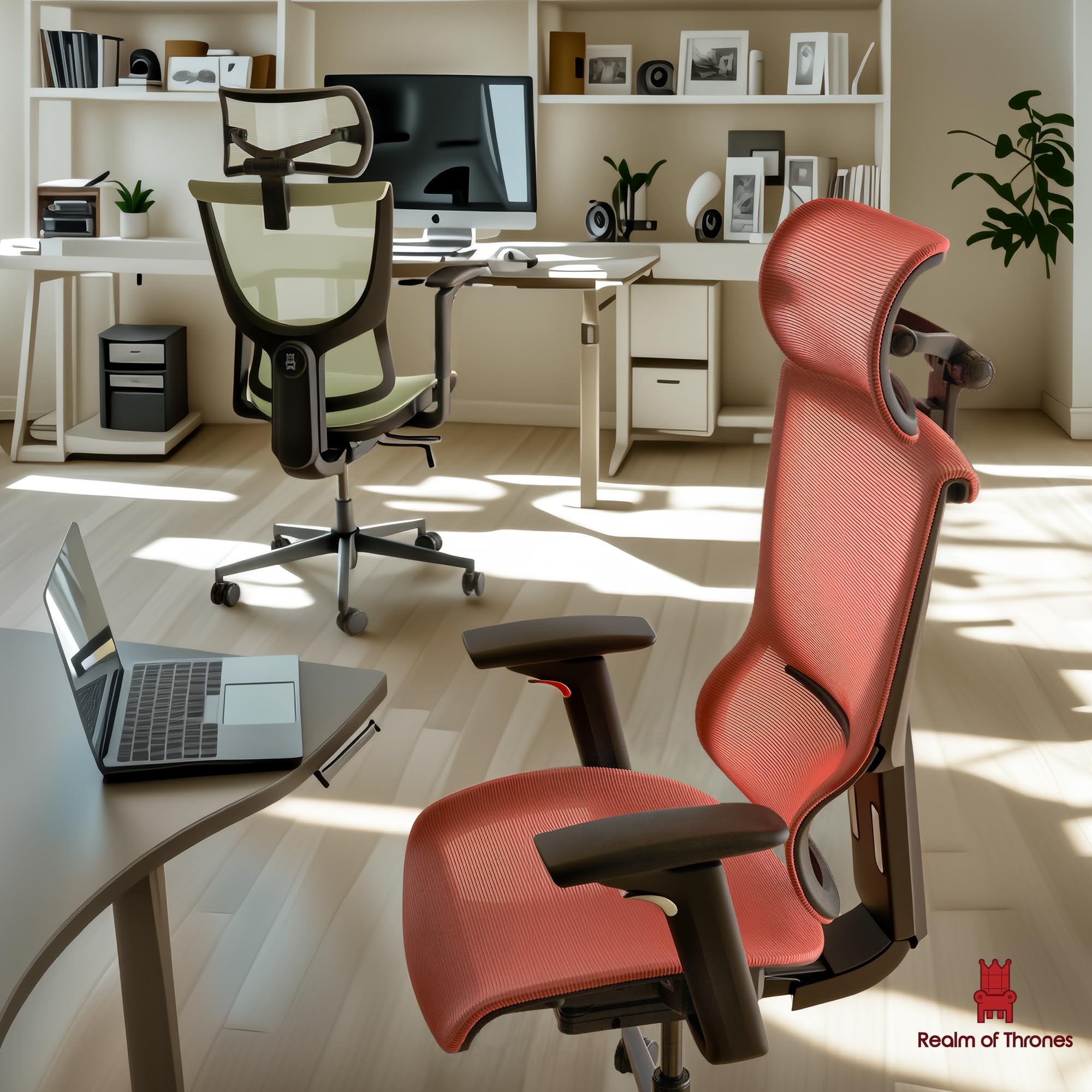 Realm of Thrones CAPTAIN Ergonomic Office Chair for Home, Heavy Duty Steel Base, Versatile Flip-up Armrests, Adjustable Lumbar Support, Mesh Back Comfort Cushion Seat for Computer Desk/Gaming (Black)