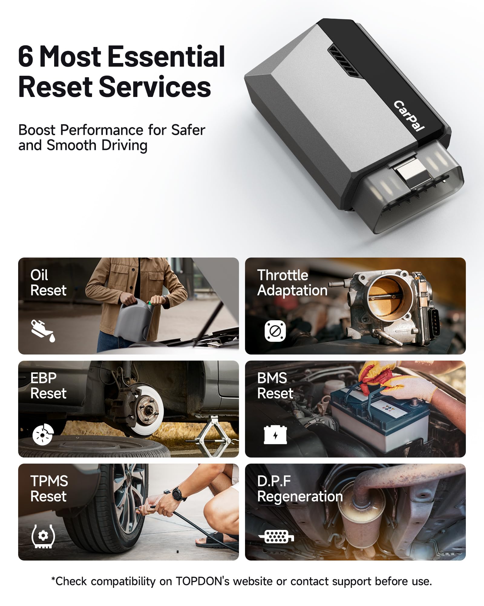 TOPDON CarPal-A OBD2 Code Reader Bluetooth, All System OBD2 Scanner for iOS & Android, Vehicle Health Check, 6 Maintenance Services, Smog Check, Repair Guide, 1 Year Free Update