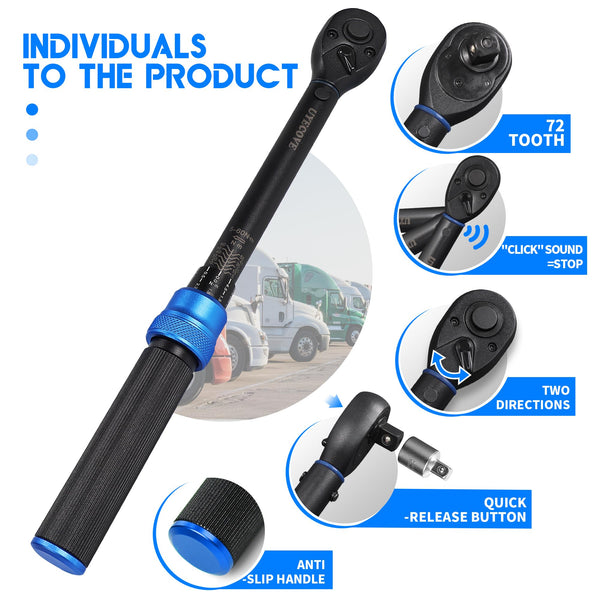 Torque Wrench Set 1/4 5-25Nm, 3/8 20-120Nm, 1/2 40-220Nm, 72 Tooth Dual-Direction Reversible Click Torque Wrenches for Bike Motorcycle, Car, Truck