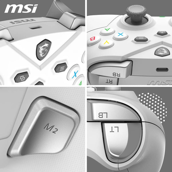 MSI FORCE GC20 V2 WHITE Wired PC Gamepad Controller - Interchangeable D-Pad Covers, Dual Vibration Motors, USB 2.0 - Wired