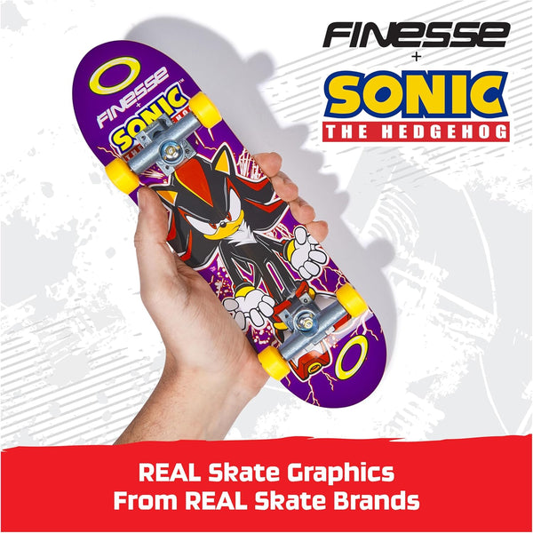 Tech Deck, Finesse X Sonic the Hedgehog Handboard; Authentic Mini Skateboards, Kids’ Toys for Boys and Girls, Ages 6 and up (Hands Use Only)