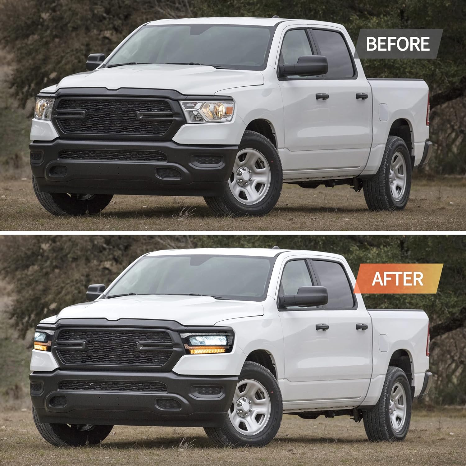 VLAND Motor LED Headlights compatible with 2019-2024 Ram 1500 Tradesman/Lone Star/Big Horn/Laramie/Rebel [Not fit classic, TRX, factory LED projector], w/Amber sequential indicator - Amber