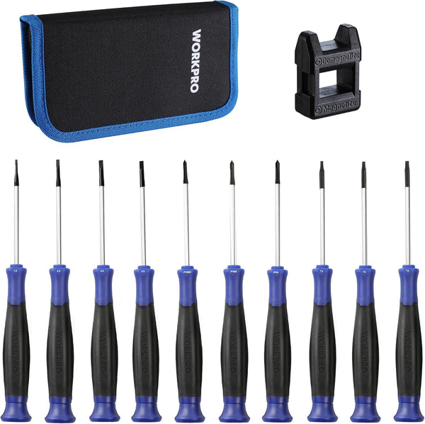 WORKPRO Precision Screwdriver Set 10-Piece, Cr-V Steel Small Screwdrivers Set, with Phillips, Slotted and Torx Tip, Organized in Zip Case, Ideal for Watch, Laptop