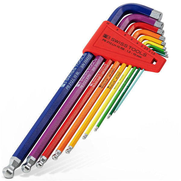 PB SWISS TOOLS Allen HEX L Long Key Set with Spherical Head Colored Model Rainbow
