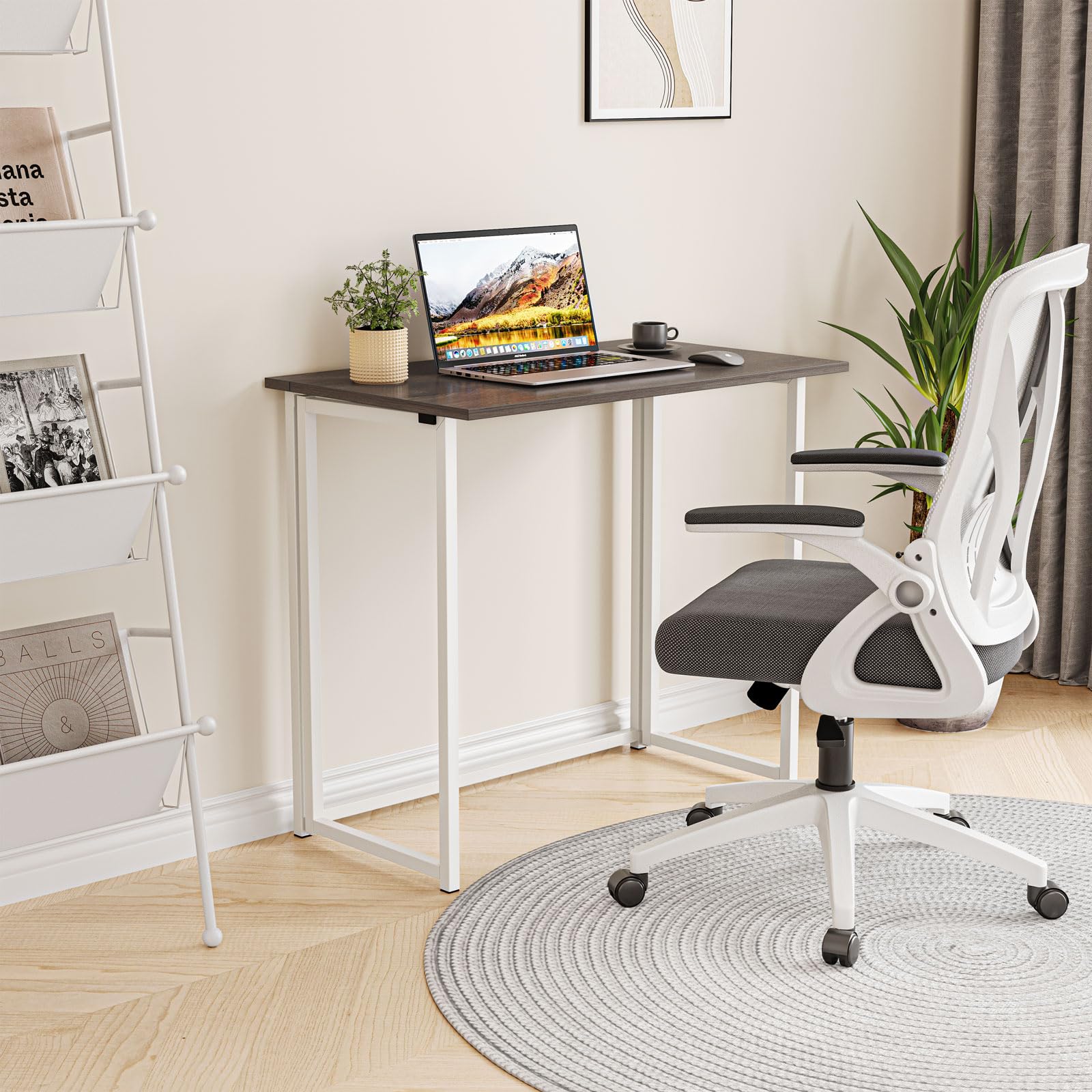 Dripex Compact Folding Desk No Assembly Required Computer Desk Folding Hobby Craft Table, Dark Oak