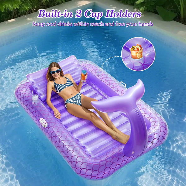 MoKo Pool Floats Adult, Floating Bed with Ice Bar, Tanning Bed Pool Raft Inflatable Lounger with Drink Holder Tanning Chair Inflatable Pool Toys for Party Beach Backyard