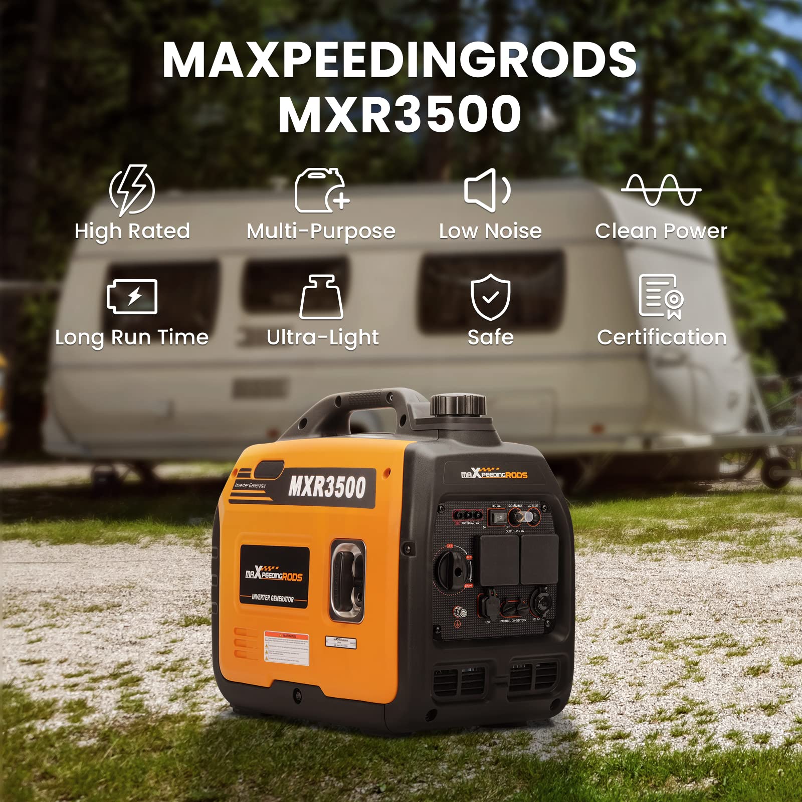 maXpeedingrods 5500W Portable Inverter Generator Petrol Silent Pure Sine Wave Generator for Camping, RV Travel,Home,or Jobsites