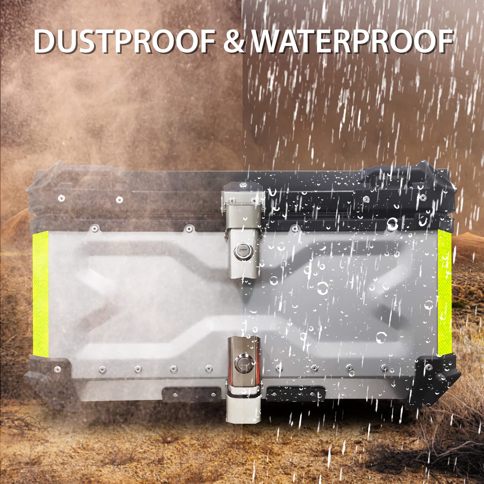 VOKKA Motorcycle Top Box, 65L Aluminium Alloy Waterproof Dustproof and Anti-Theft, Luggage Box for Storage Helmet, Motorbike Top Case with Backrest and Baseplate (Silver)