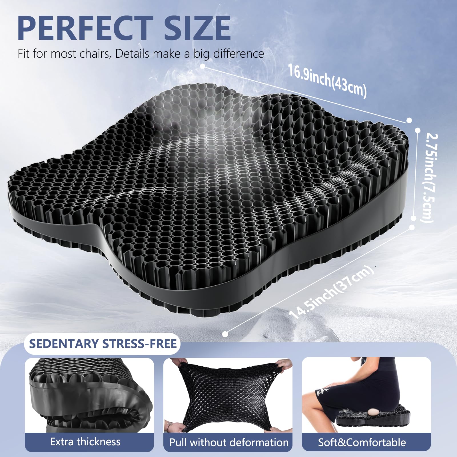 Tsmertor Gel Seat Cushion for Office Chair, Car Seat Cushion Chiar Ergonomic Anti-Slip Gel Non-Slip Seat Back Butt Support Cushion, Tailbone, Sciatica