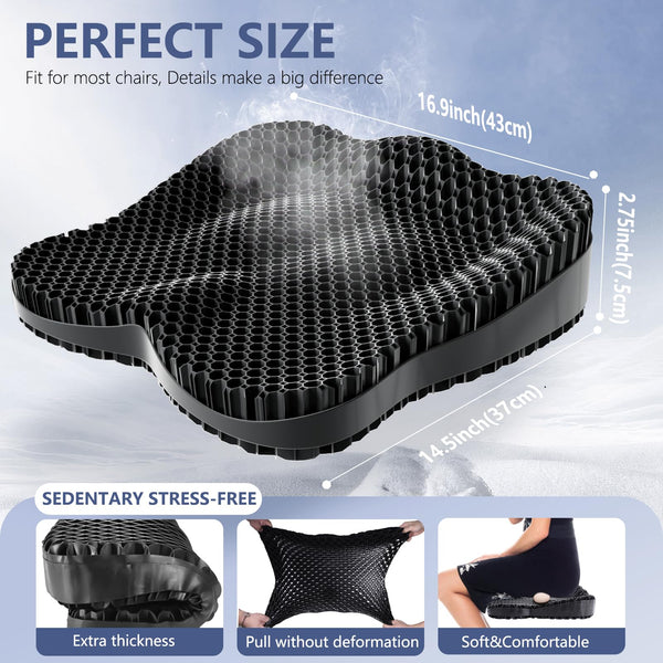 Tsmertor Gel Seat Cushion for Office Chair, Car Seat Cushion Chiar Ergonomic Anti-Slip Gel Non-Slip Seat Back Butt Support Cushion, Tailbone, Sciatica