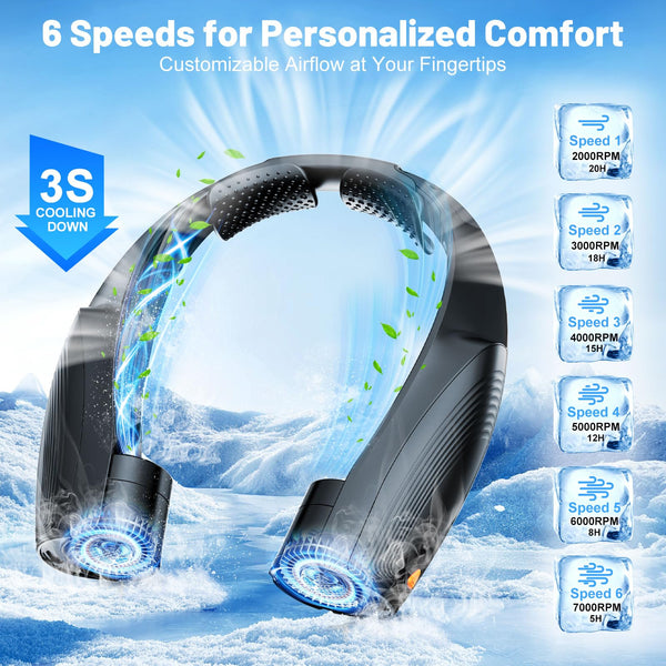 8000mAh Portable Neck Fan, Neck Air Conditioner with 6 Powerful Speeds, Hands-Free 360° Cooling Neck Fan, Rechargeable USB Fan Bladeless Wearable Foldable Mini Fan for Men Women Home Office Outdoor