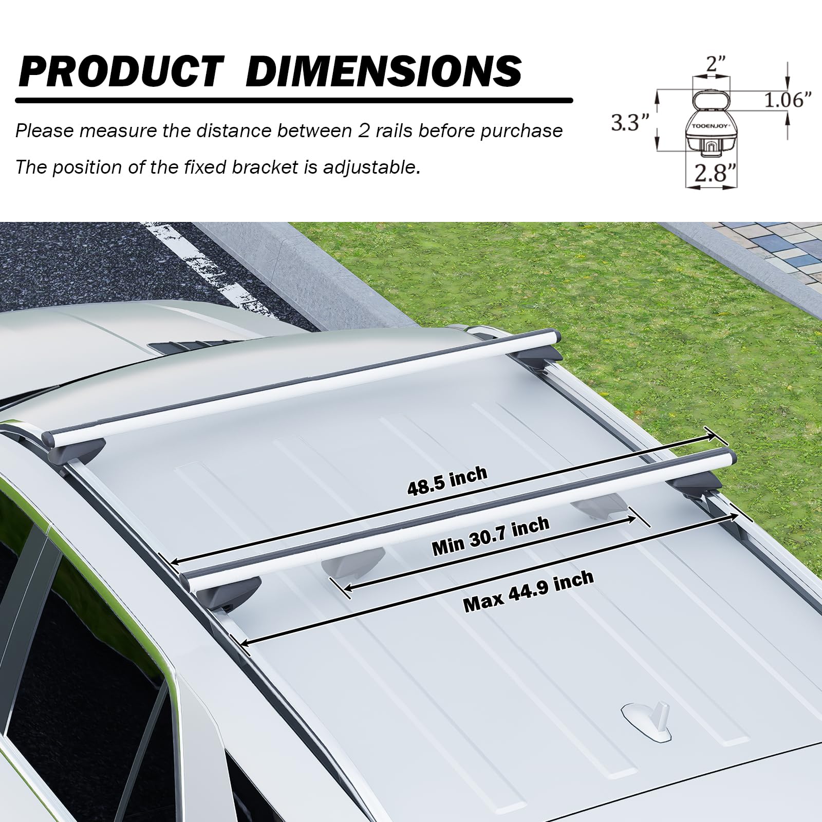 COWVIE 135cm Roof Rack Cross Bars, Adjustable Aluminum Roof Bars, Fits Most Existing Raised Side Rails with Gap - White