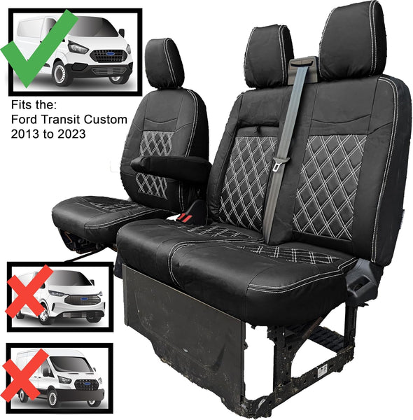 Seat Covers to fit the Ford Transit Custom 2013 to 2023 | Tailored Driver & Double Passenger | Leather Style to Fit the Ford Transit Custom Seat Covers