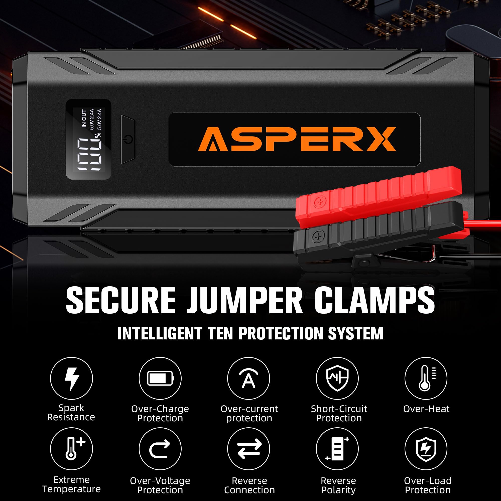 ASPERX 4000A Jump Starter Power Pack (up to All Gas or 10L Diesel Engine), 12V Car Battery Booster Pack Portable Jump Starter Power Bank with LED Display & USB-C for RV Truck SUV