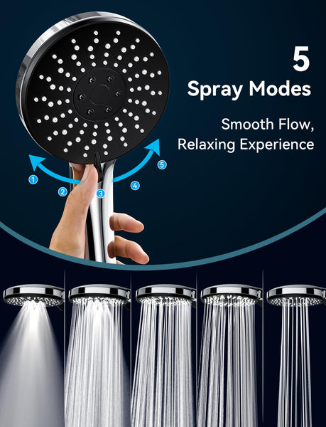 Magichome High Pressure Shower Head and Hose, 5 Spray Modes Shower Head with 1.5m Hose, Large Powerful Flow Handheld Showerhead for Low Water Pressure