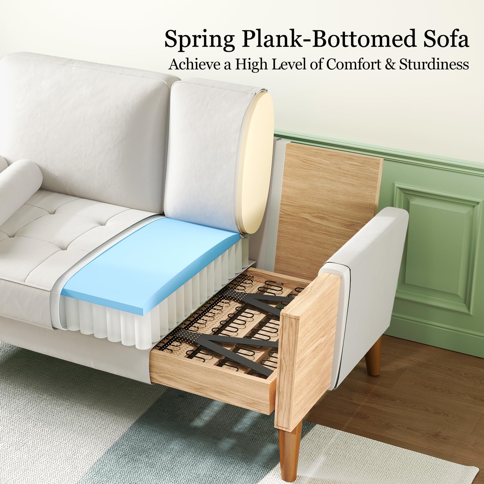 Vesgantti Small 2 Seater Sofa Blue, Comfy Sofa Couch with Spring Cushion, Velvet Sofa with Wood Legs, Modern Love Seat Sofa, Sofa 2 Seater for Living Room, Small Sofa for Bedroom, Blue Office Sofa